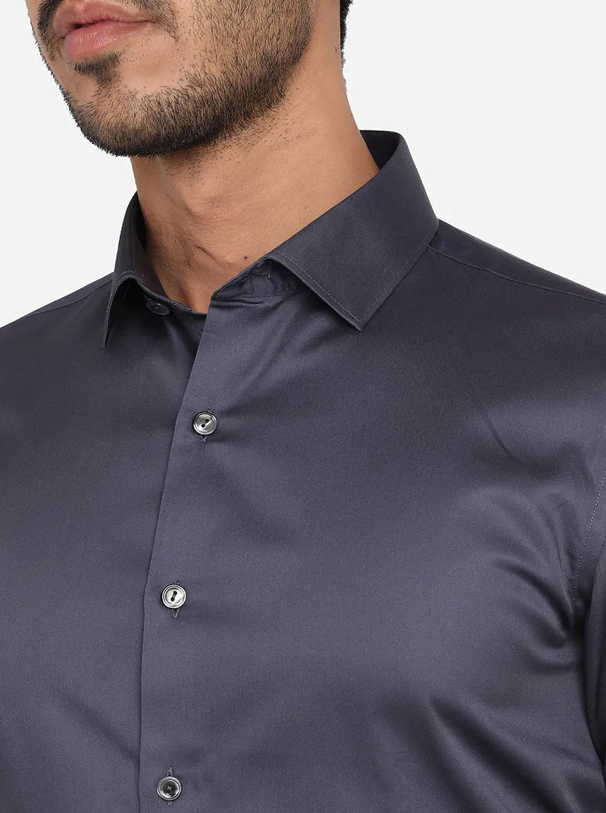 Ash Grey Solid Slim Fit Party Wear Shirt | Wyre