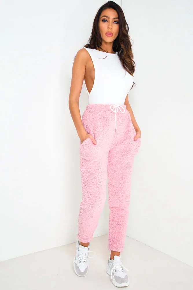 Athena Pink Teddy Fur Joggers