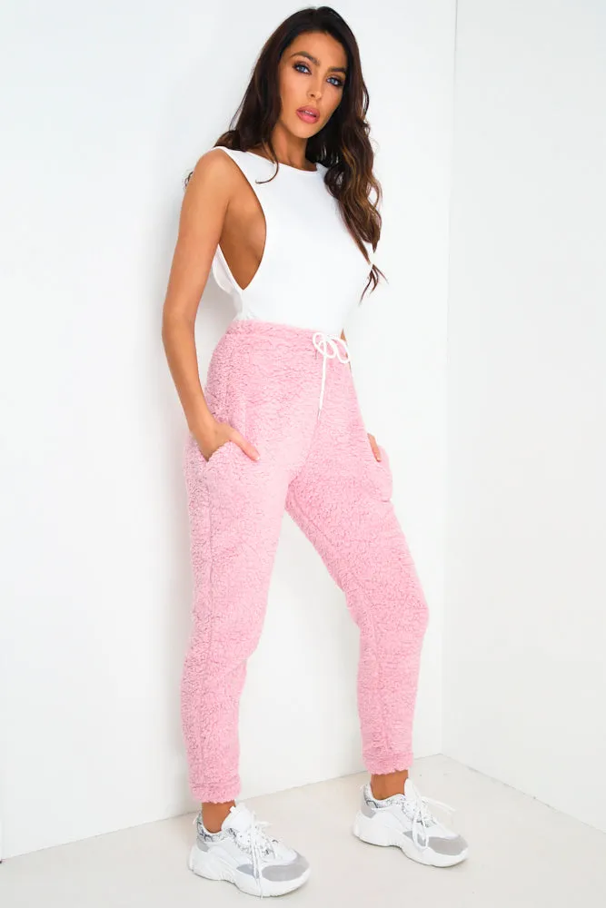 Athena Pink Teddy Fur Joggers