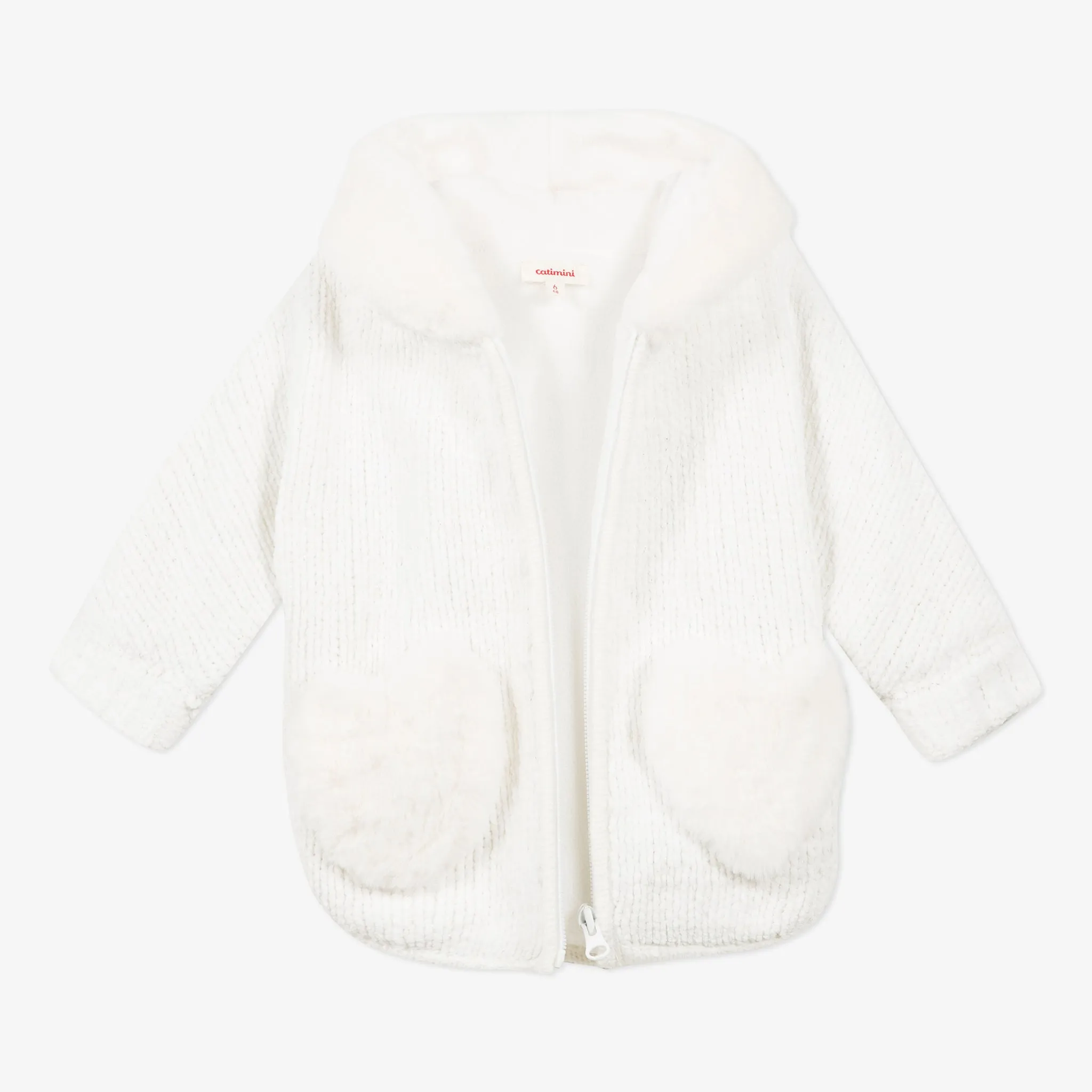 Baby girl faux fur knit coat with hood