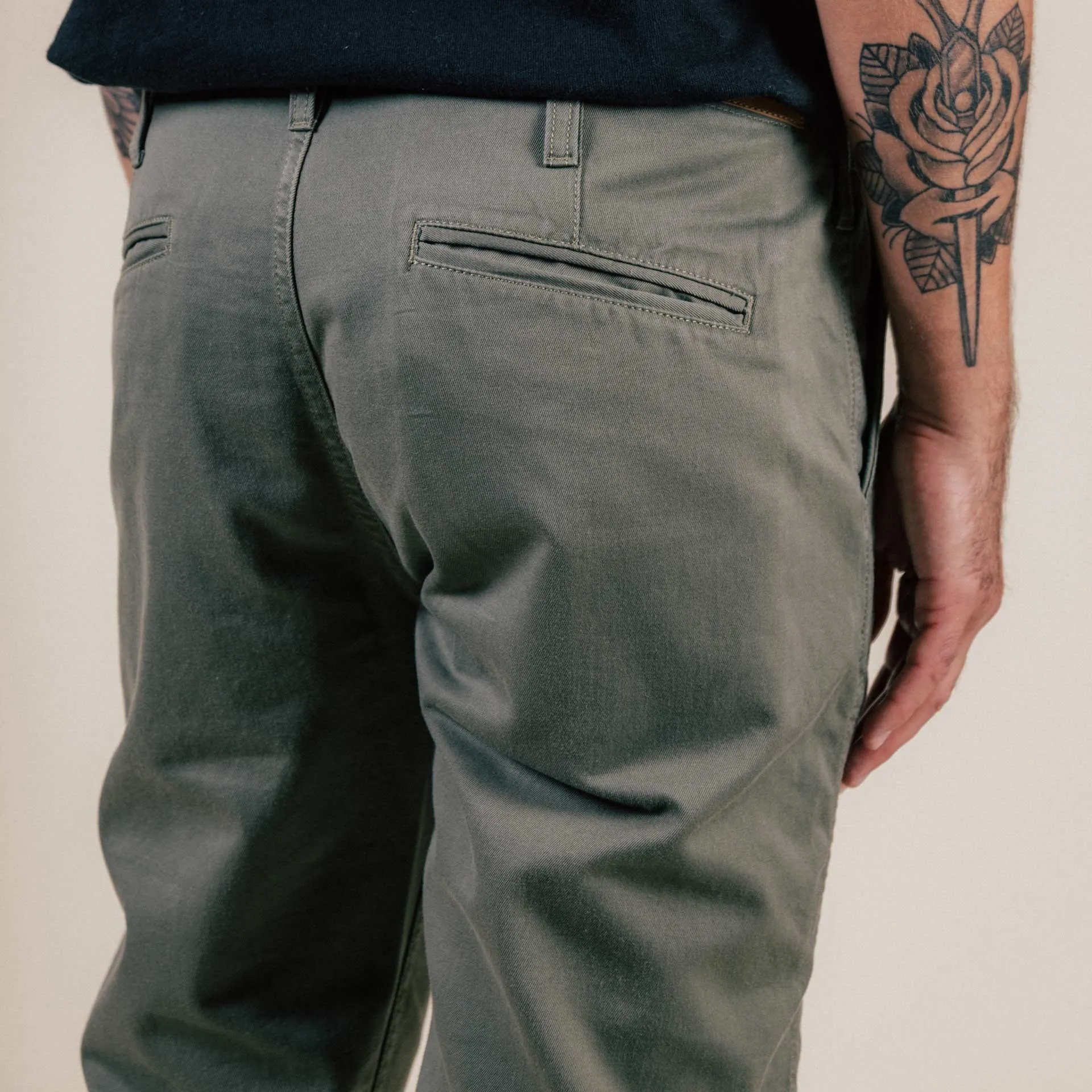 BC-04 RELAXED CHINO 8.5 oz. aged green sateen twill [CORE]