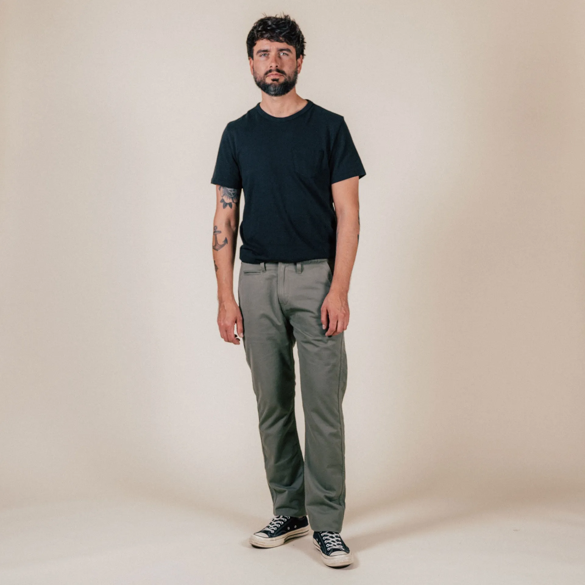 BC-04 RELAXED CHINO 8.5 oz. aged green sateen twill [CORE]