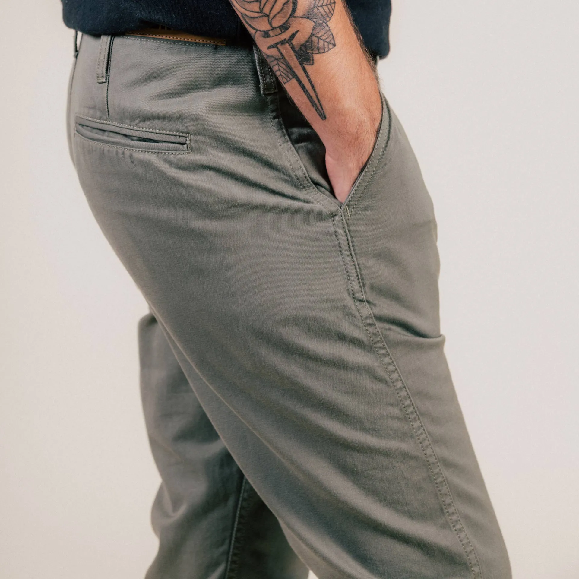 BC-04 RELAXED CHINO 8.5 oz. aged green sateen twill [CORE]