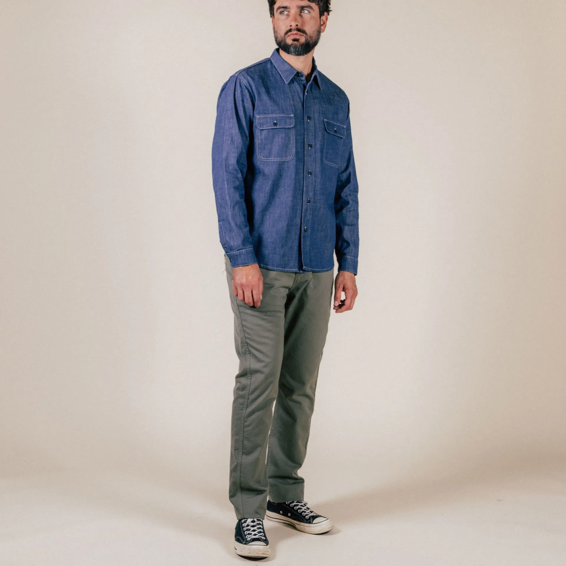 BC-04 RELAXED CHINO 8.5 oz. aged green sateen twill [CORE]