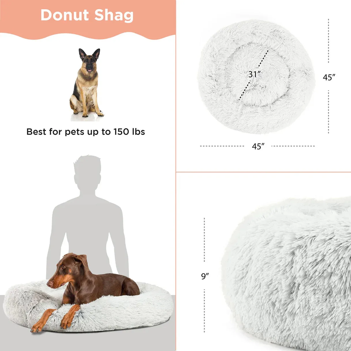 Best Friend's by Sheri - Calming Donut Dog Bed in Shag Fur