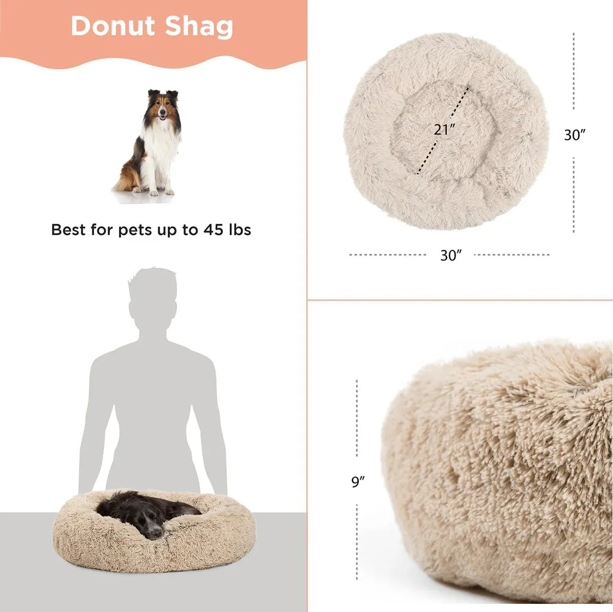 Best Friend's by Sheri - Calming Donut Dog Bed in Shag Fur