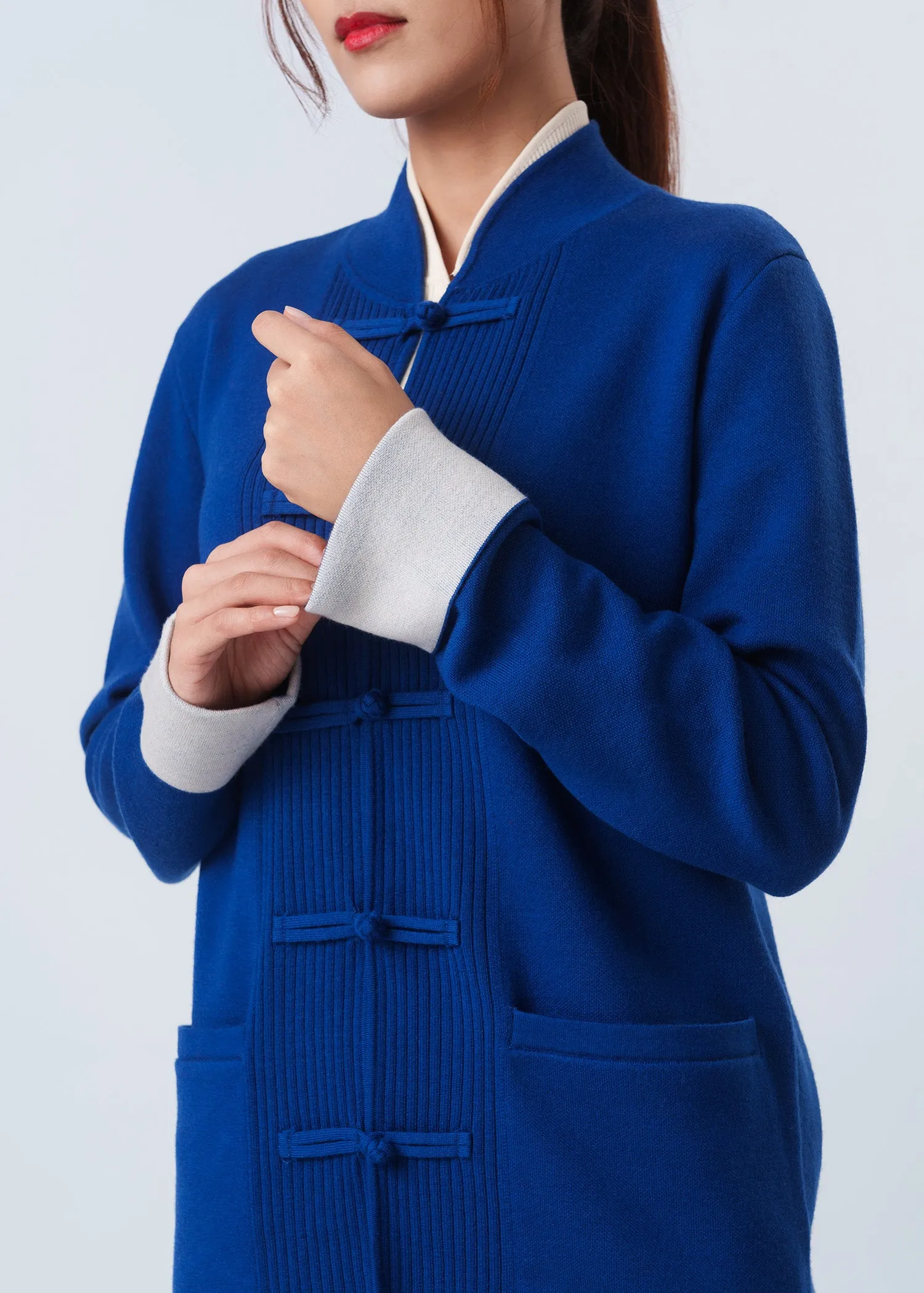 Bicolor Knitted Tang Jacket (Blue/ Off White)