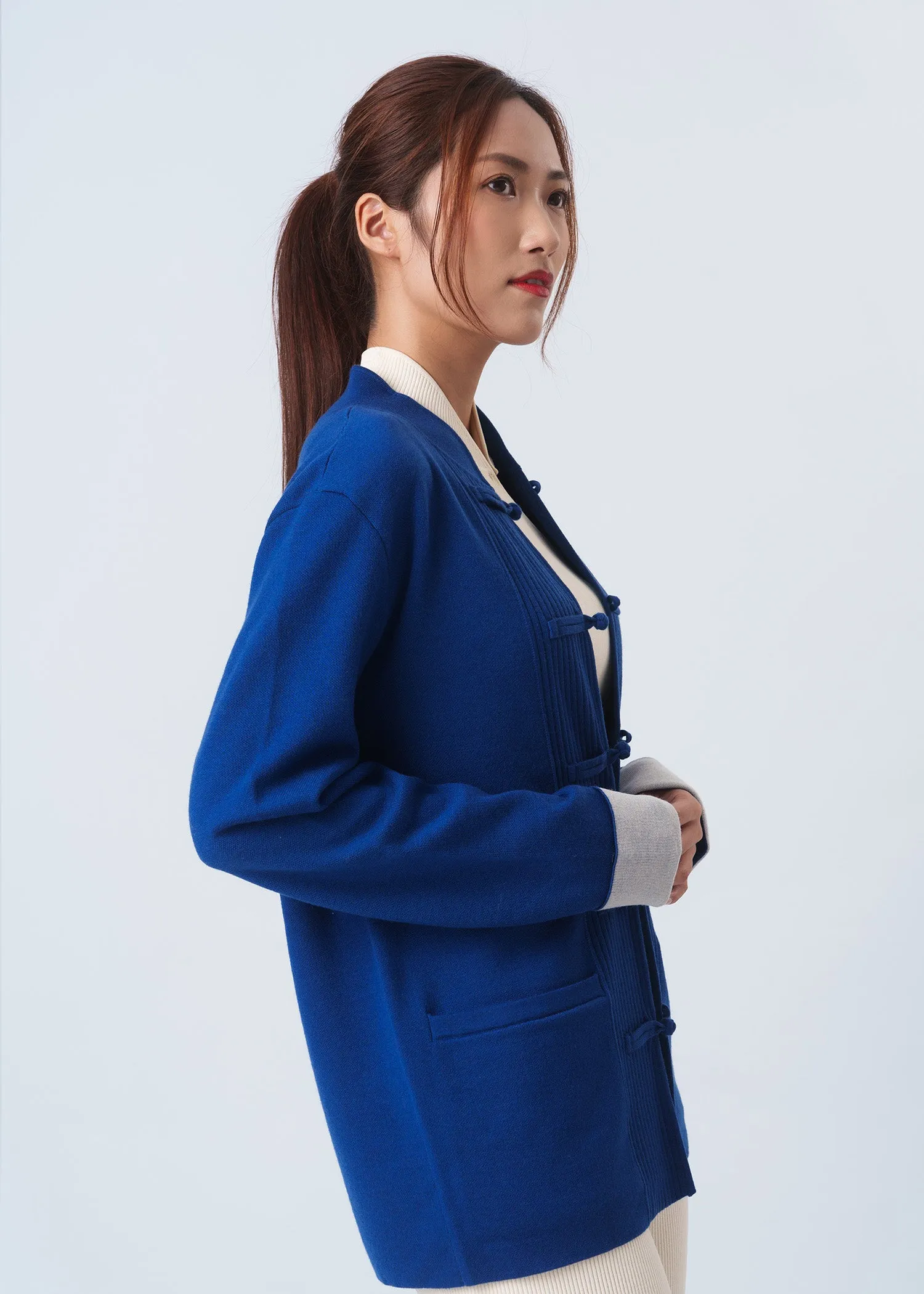 Bicolor Knitted Tang Jacket (Blue/ Off White)