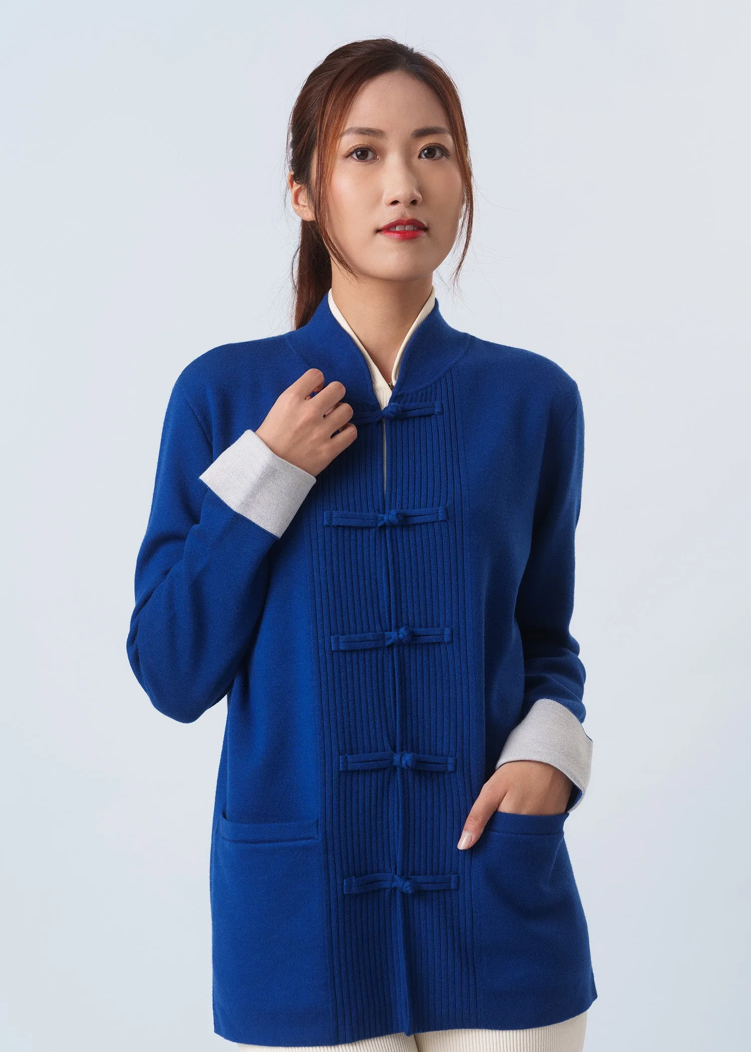 Bicolor Knitted Tang Jacket (Blue/ Off White)