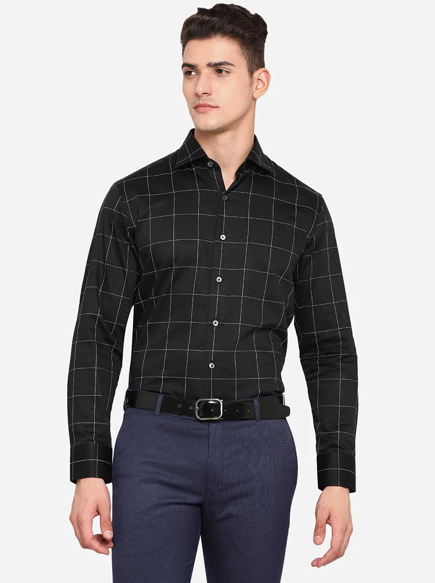 Black & White Checked Slim Fit Formal Shirt | JadeBlue