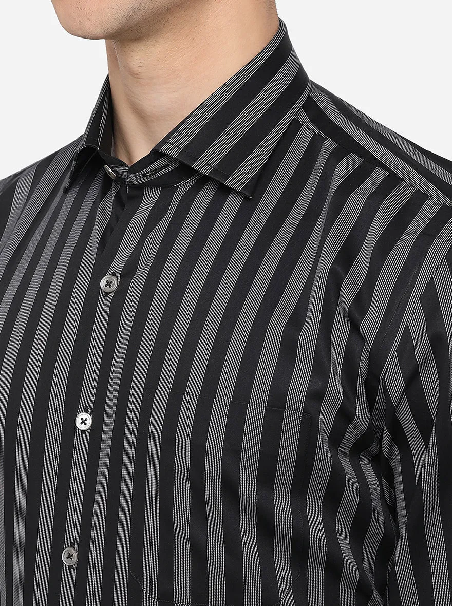 Black & White Striped Regular Fit Formal Shirt | JadeBlue