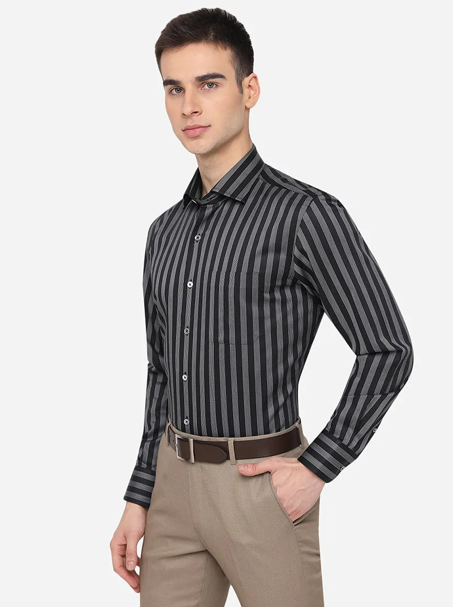 Black & White Striped Regular Fit Formal Shirt | JadeBlue