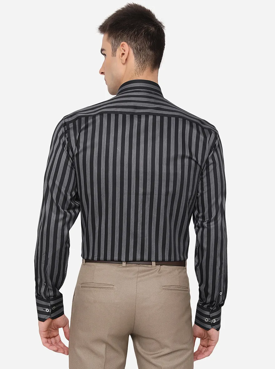 Black & White Striped Regular Fit Formal Shirt | JadeBlue