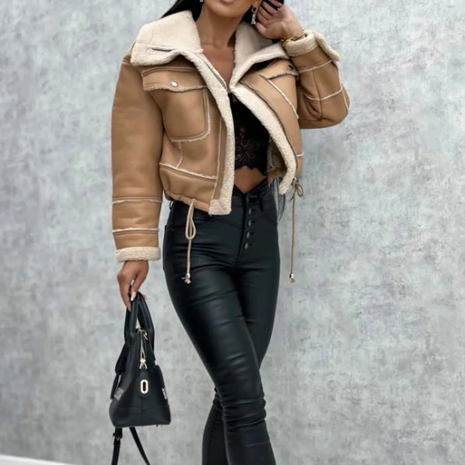 Black leather jacket made of sheepskin