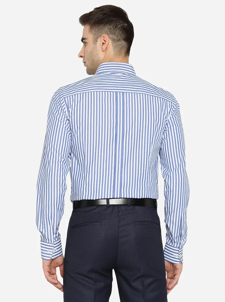 Blue & White Striped Slim Fit Formal Shirt | JadeBlue Youth