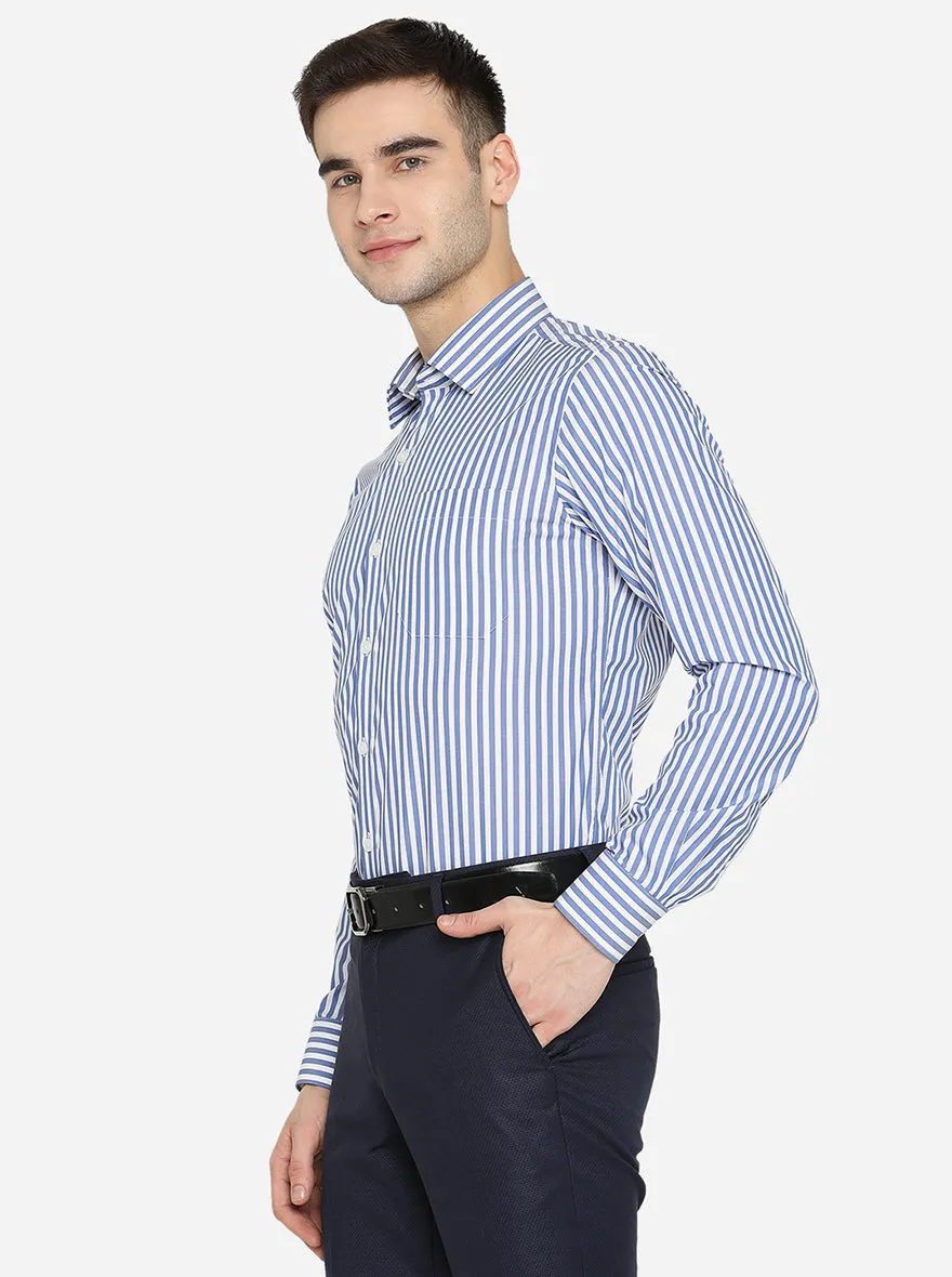 Blue & White Striped Slim Fit Formal Shirt | JadeBlue Youth