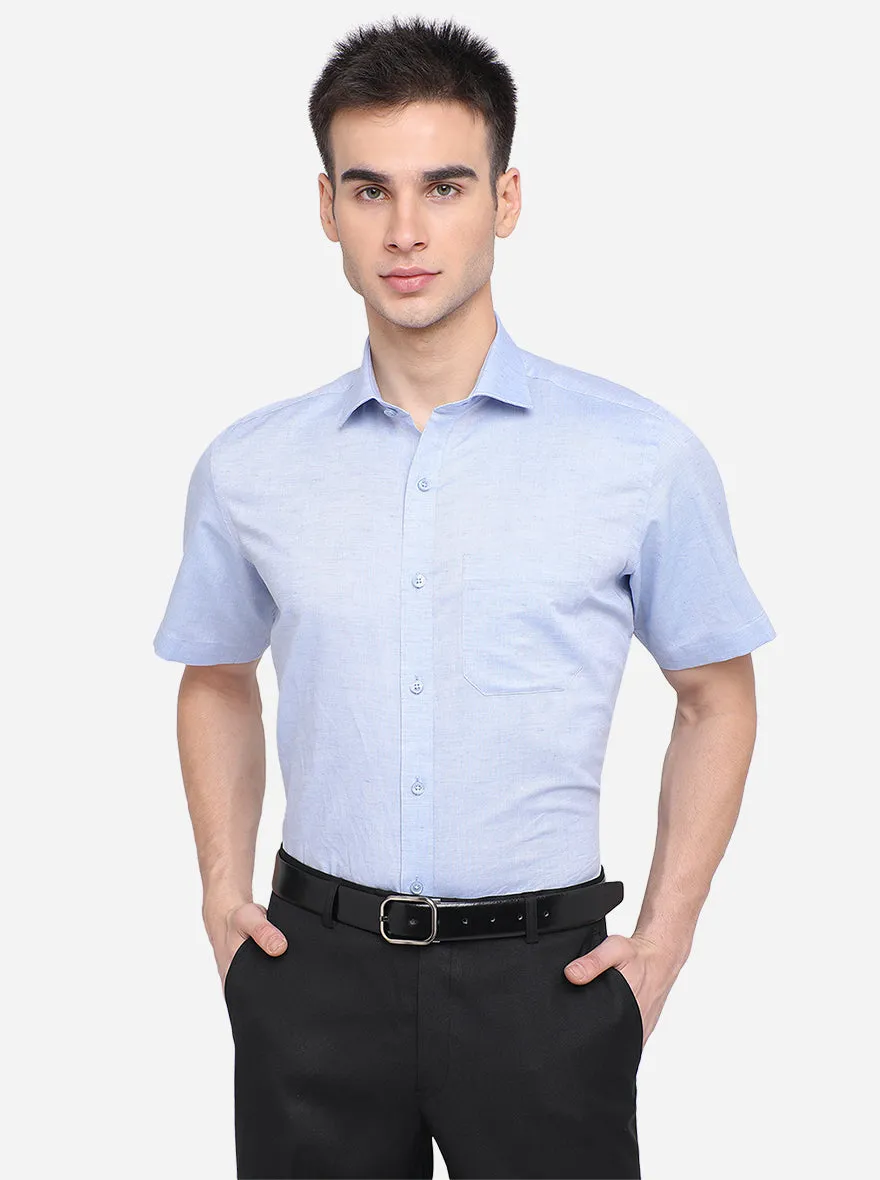 Blue Solid Regular Fit Formal Shirt | JadeBlue