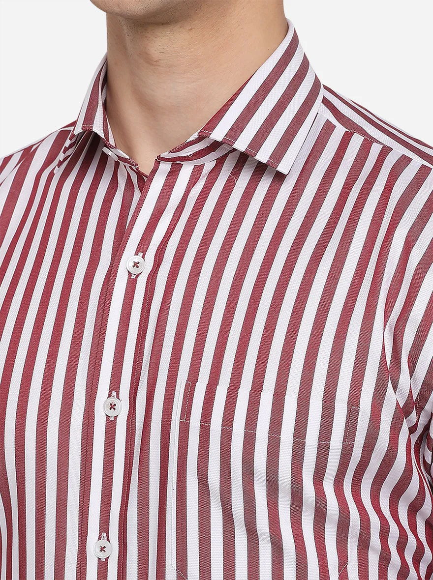 Brown & White Striped Regular Fit Formal Shirt | JadeBlue