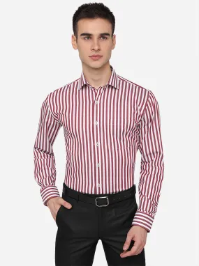 Brown & White Striped Regular Fit Formal Shirt | JadeBlue