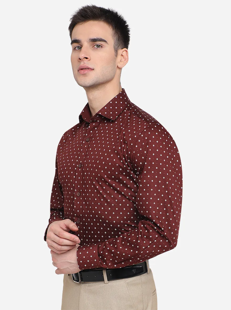 Coffee Brown Printed Regular Fit Formal Shirt | JadeBlue