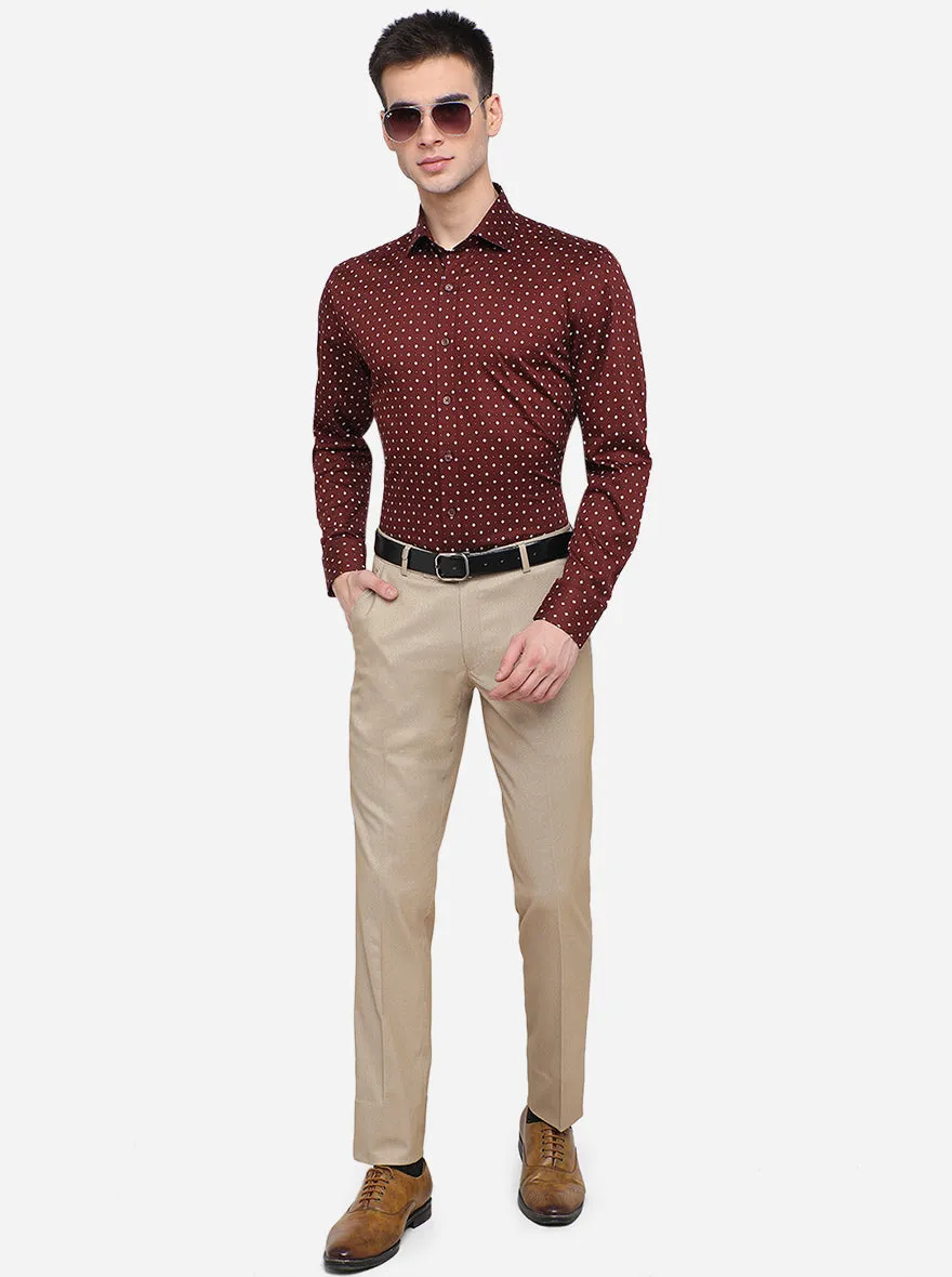 Coffee Brown Printed Regular Fit Formal Shirt | JadeBlue