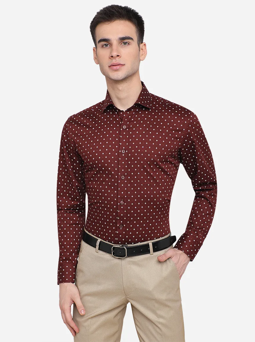 Coffee Brown Printed Regular Fit Formal Shirt | JadeBlue