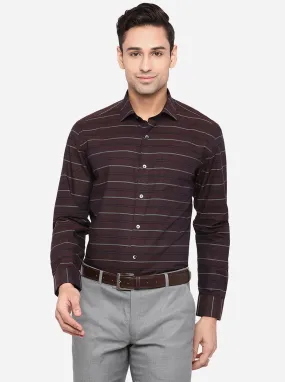 Coffee Brown Striped Slim Fit Formal Shirt | JadeBlue