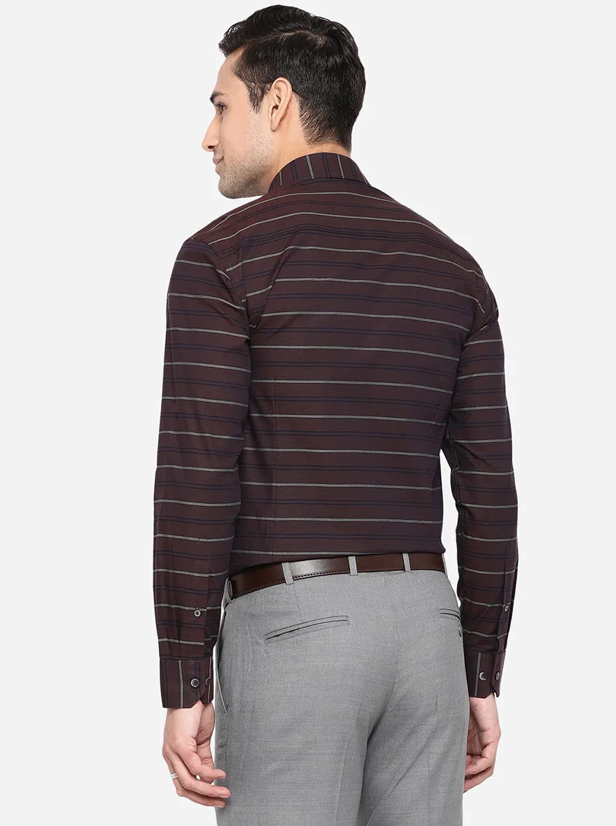 Coffee Brown Striped Slim Fit Formal Shirt | JadeBlue