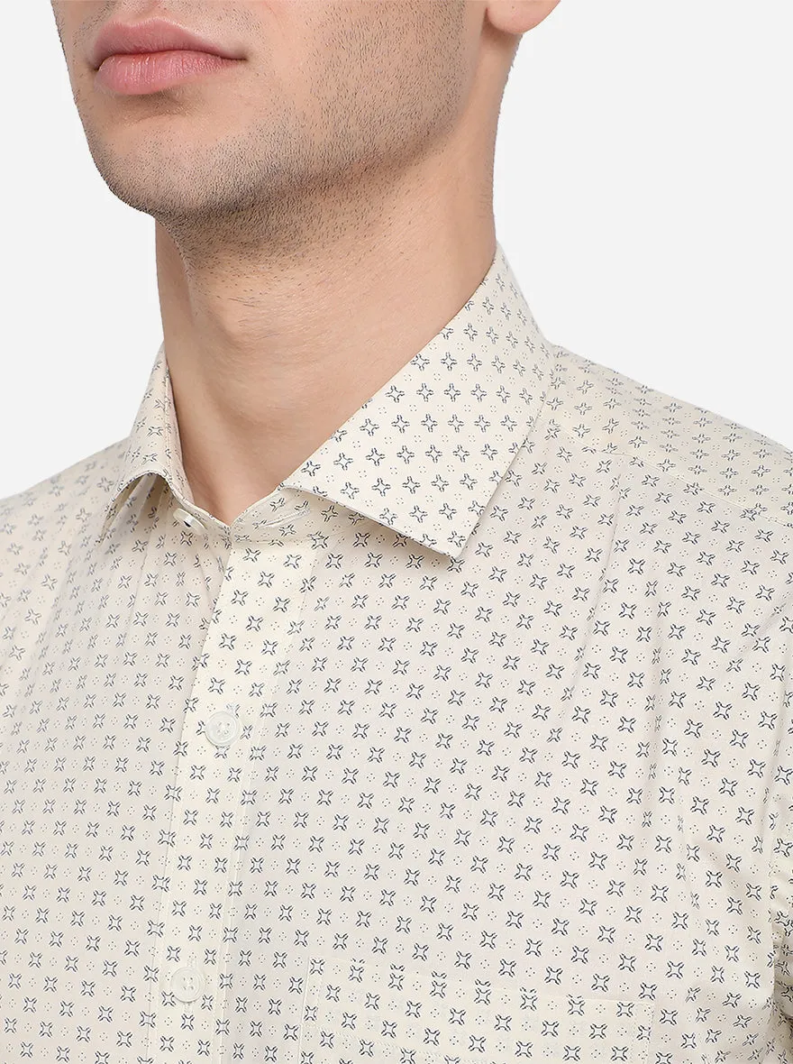 Cream & Blue Printed Regular Fit Formal Shirt | JadeBlue