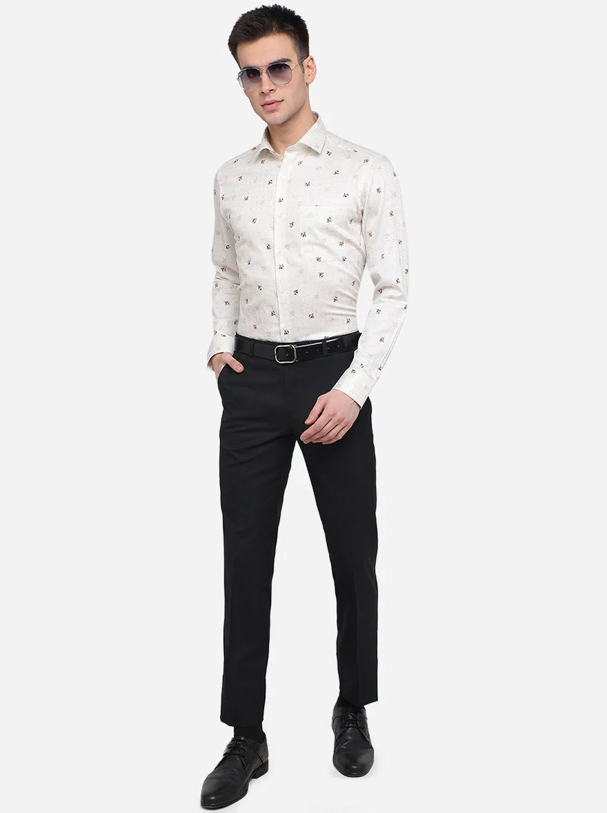 Cream & Blue Printed Slim Fit Formal Shirt | Metal