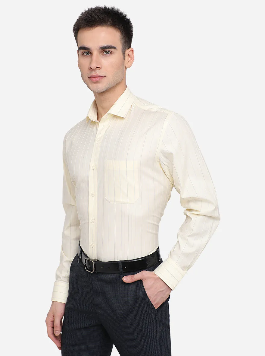 Cream Striped Regular Fit Formal Shirt | JadeBlue