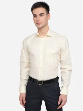 Cream Striped Regular Fit Formal Shirt | JadeBlue