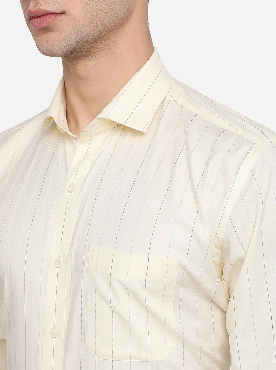 Cream Striped Regular Fit Formal Shirt | JadeBlue