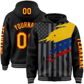 Custom Black Yellow Red-Gray Colombia Colombian Flag 3D Bomber Full-Snap Varsity Letterman Hoodie Jacket