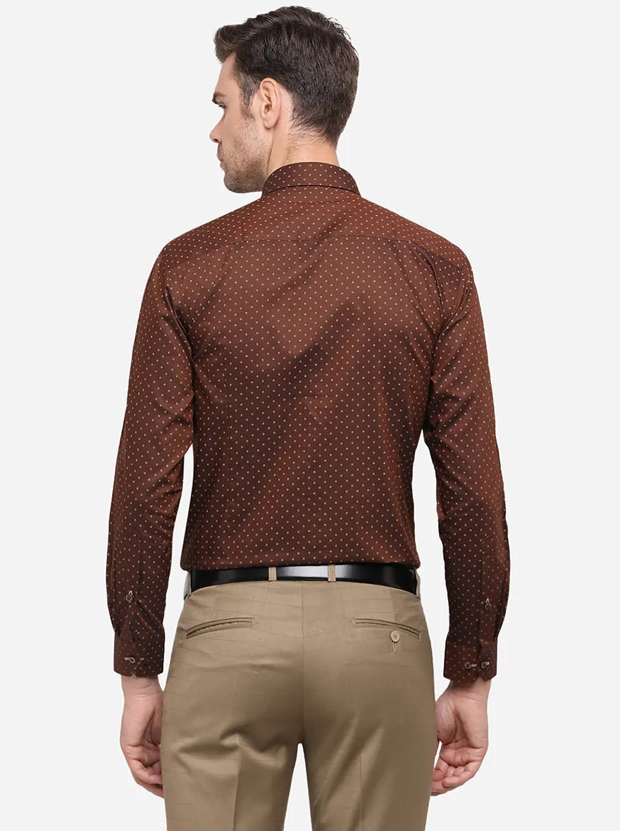 Dark Brown Printed Slim Fit Formal Shirt | Greenfibre