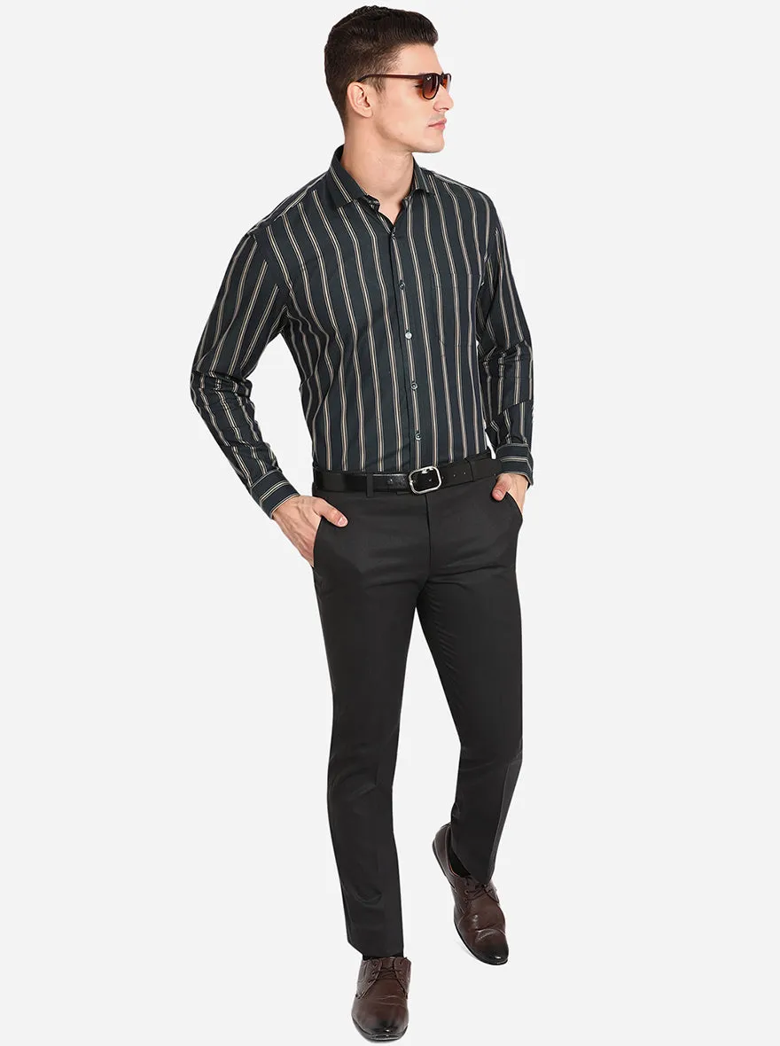 Dark Grey & Khaki Striped Regular Fit Formal Shirt | JadeBlue