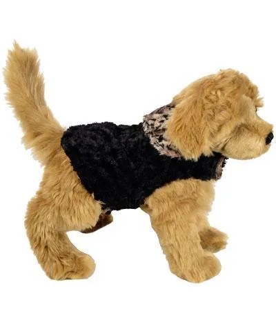 Dog Coat, Reversible - Luxury Faux Fur in Carpathian Lynx with Cuddly Fur in Black