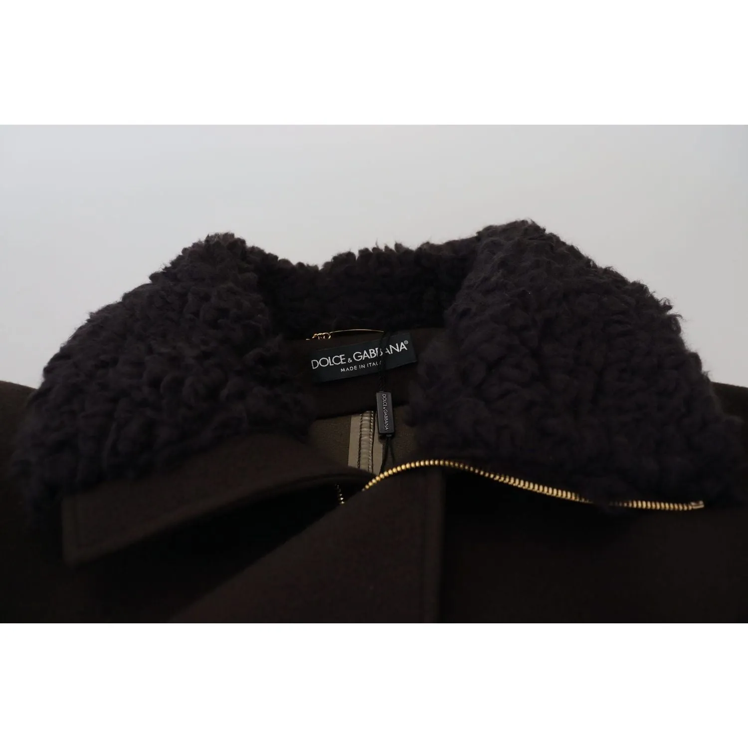 Dolce & Gabbana Elegant Dark Brown Shearling Coat Jacket