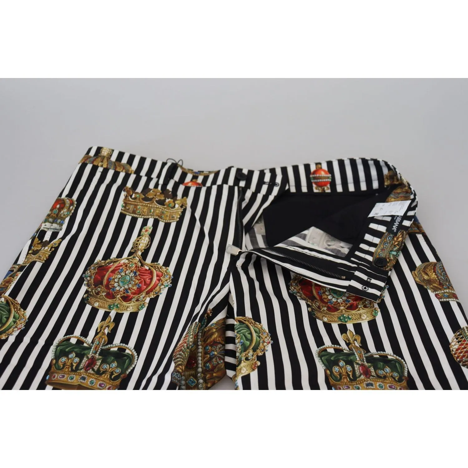 Dolce & Gabbana Elegant Gold Crown Stripe Chino Pants