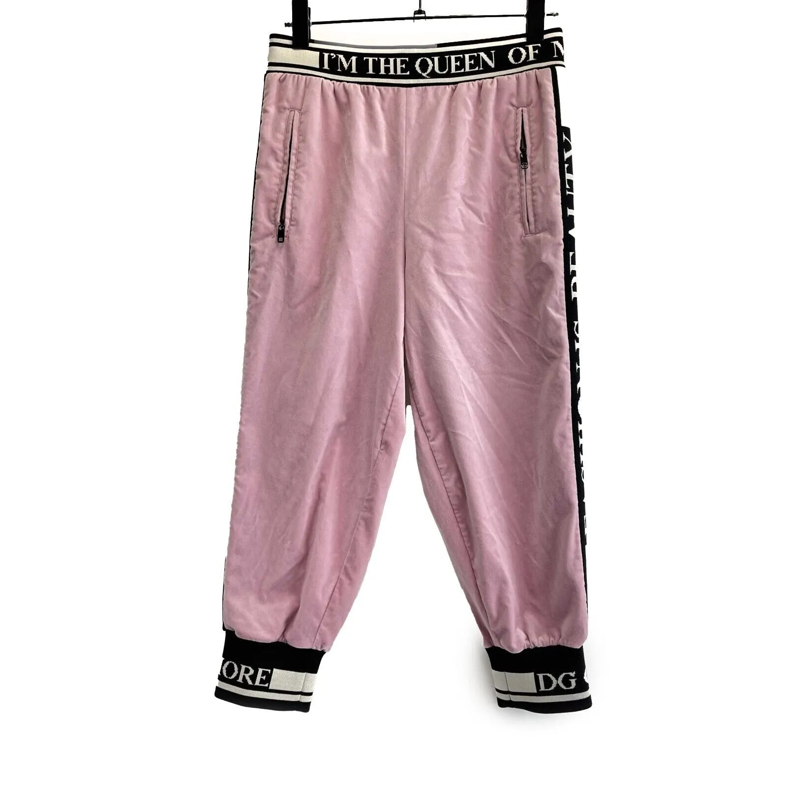 Dolce & Gabbana Queen Of My Life Fashion Devotion Velvet Sweatpants Pink Black 40/US 6