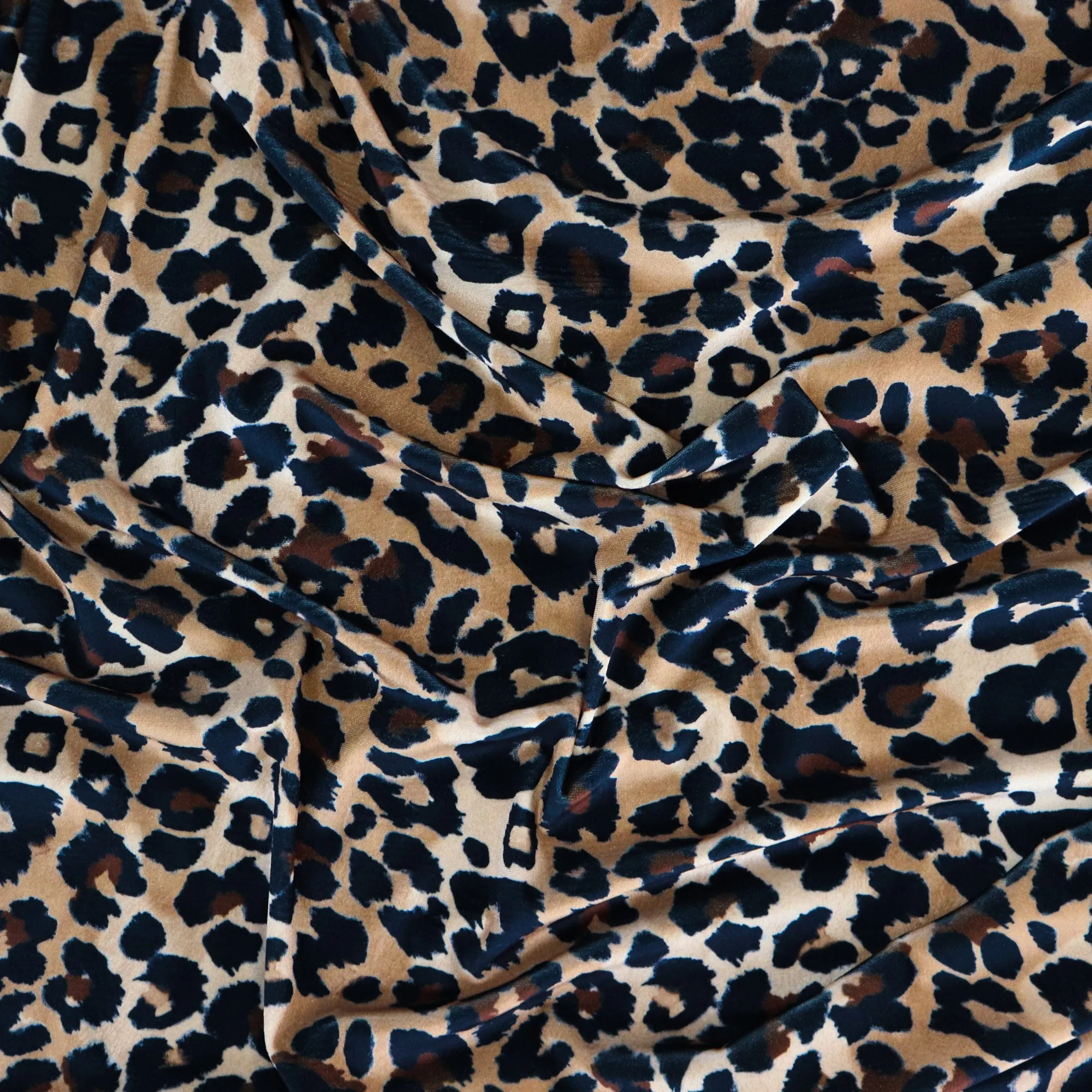 FS1129 Brown Mix Leopard Spots Velvet Stretch Knit Fabric