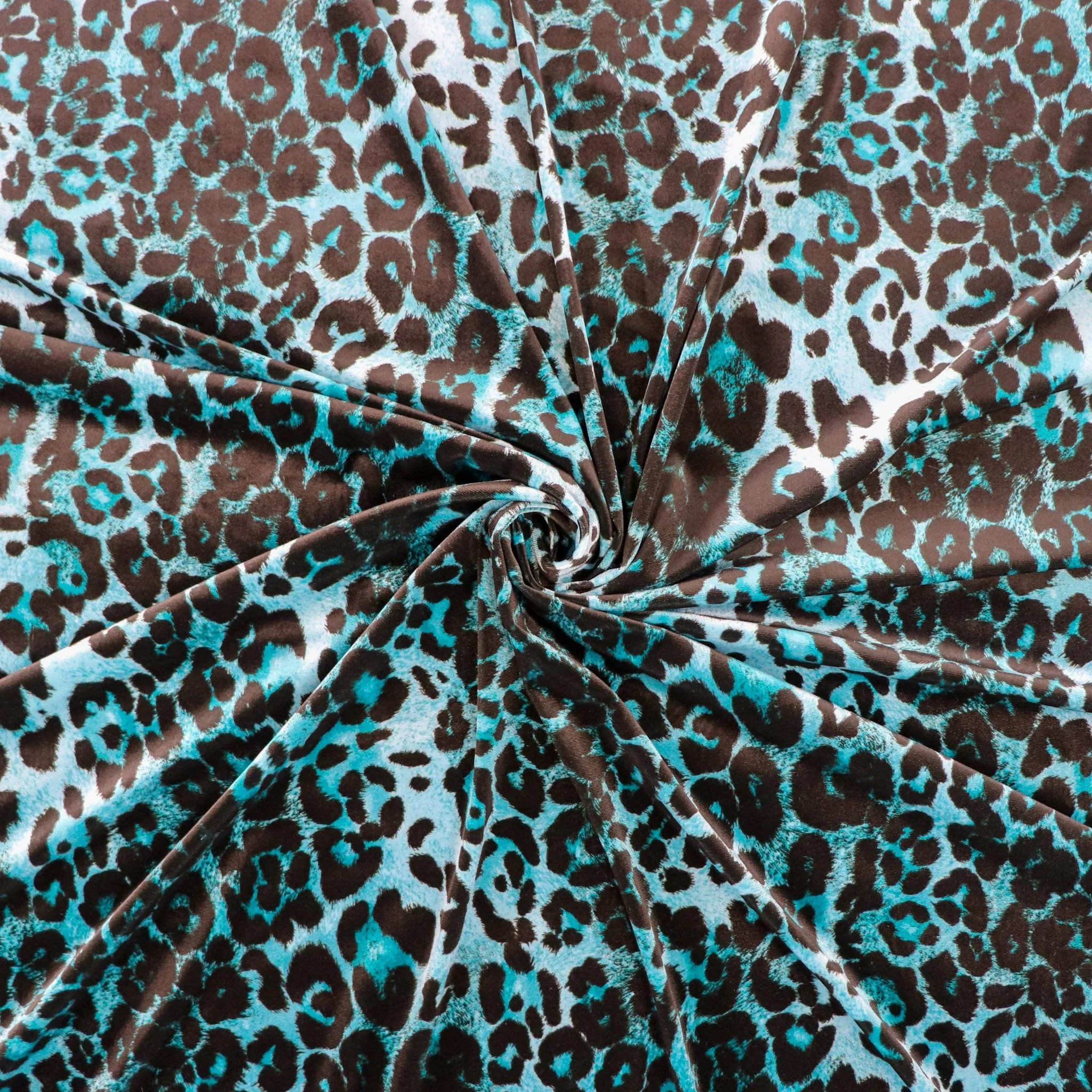 FS1131 Teal Leopard Velvet Stretch Knit Fabric