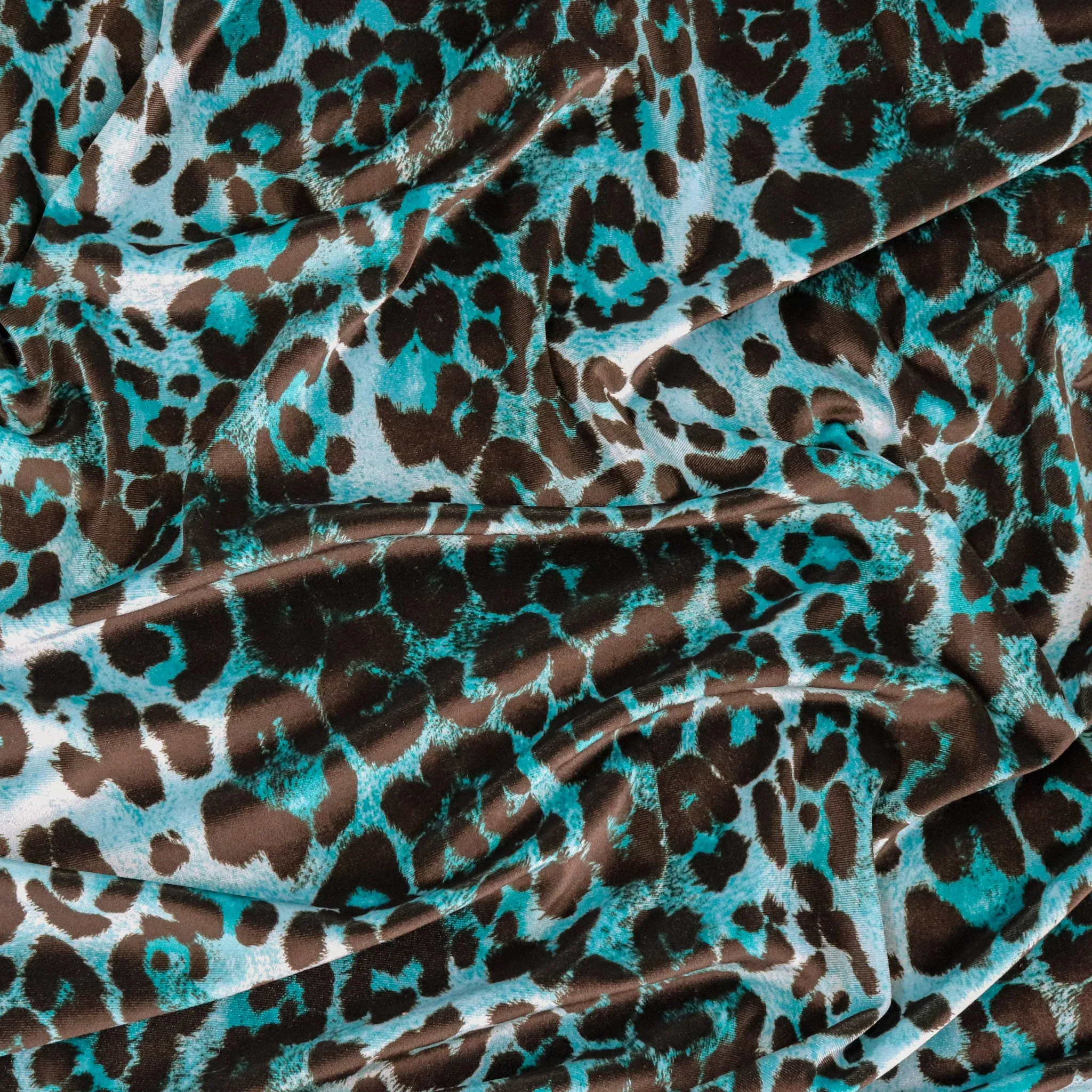 FS1131 Teal Leopard Velvet Stretch Knit Fabric