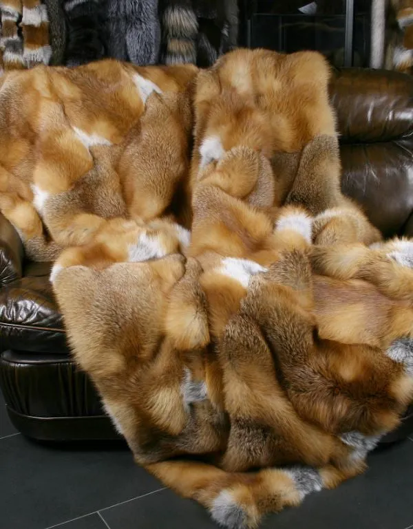 Full Skin Red Fox Fur Blanket