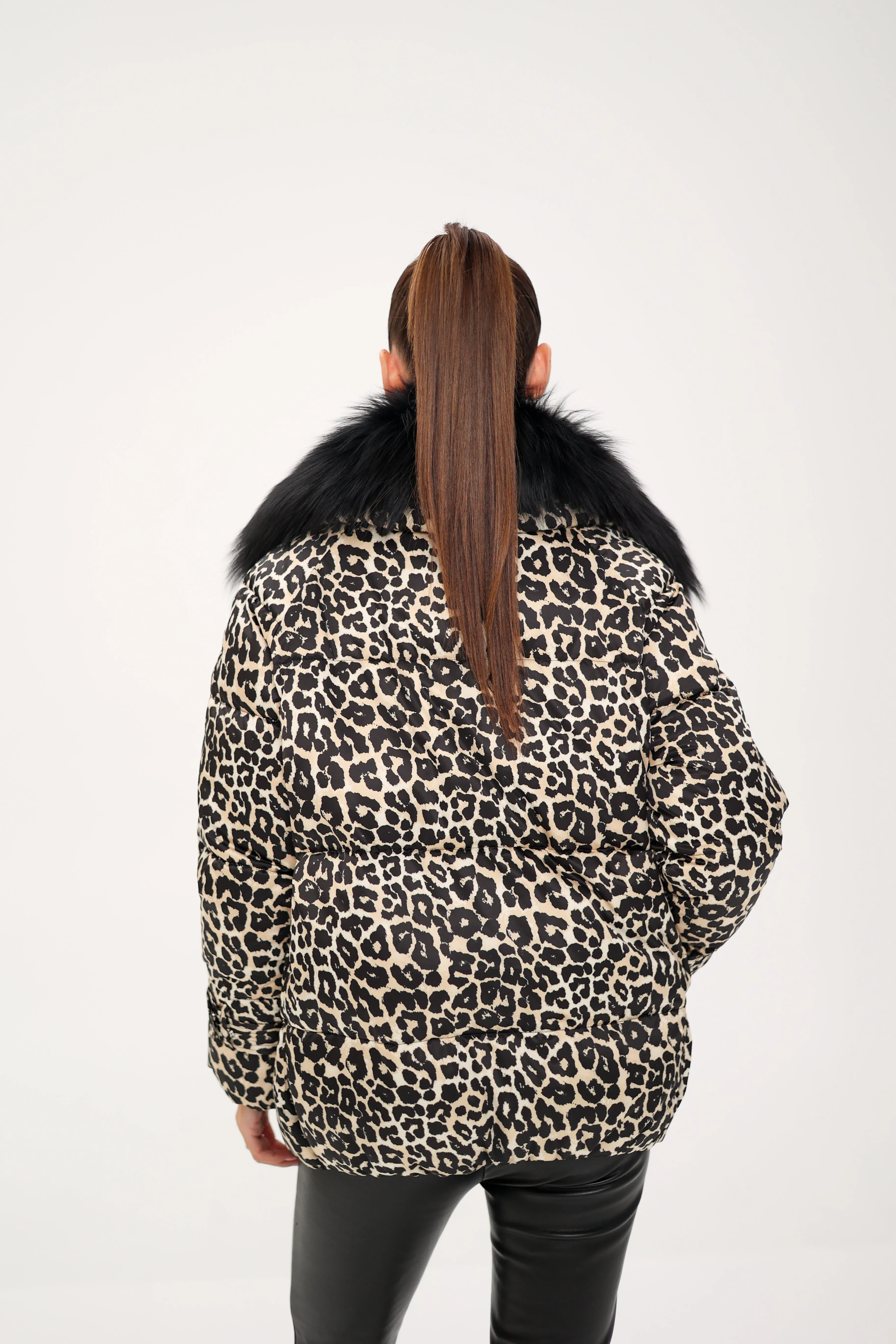 Genuine Polar Fox Leopard Luxe Down Parka