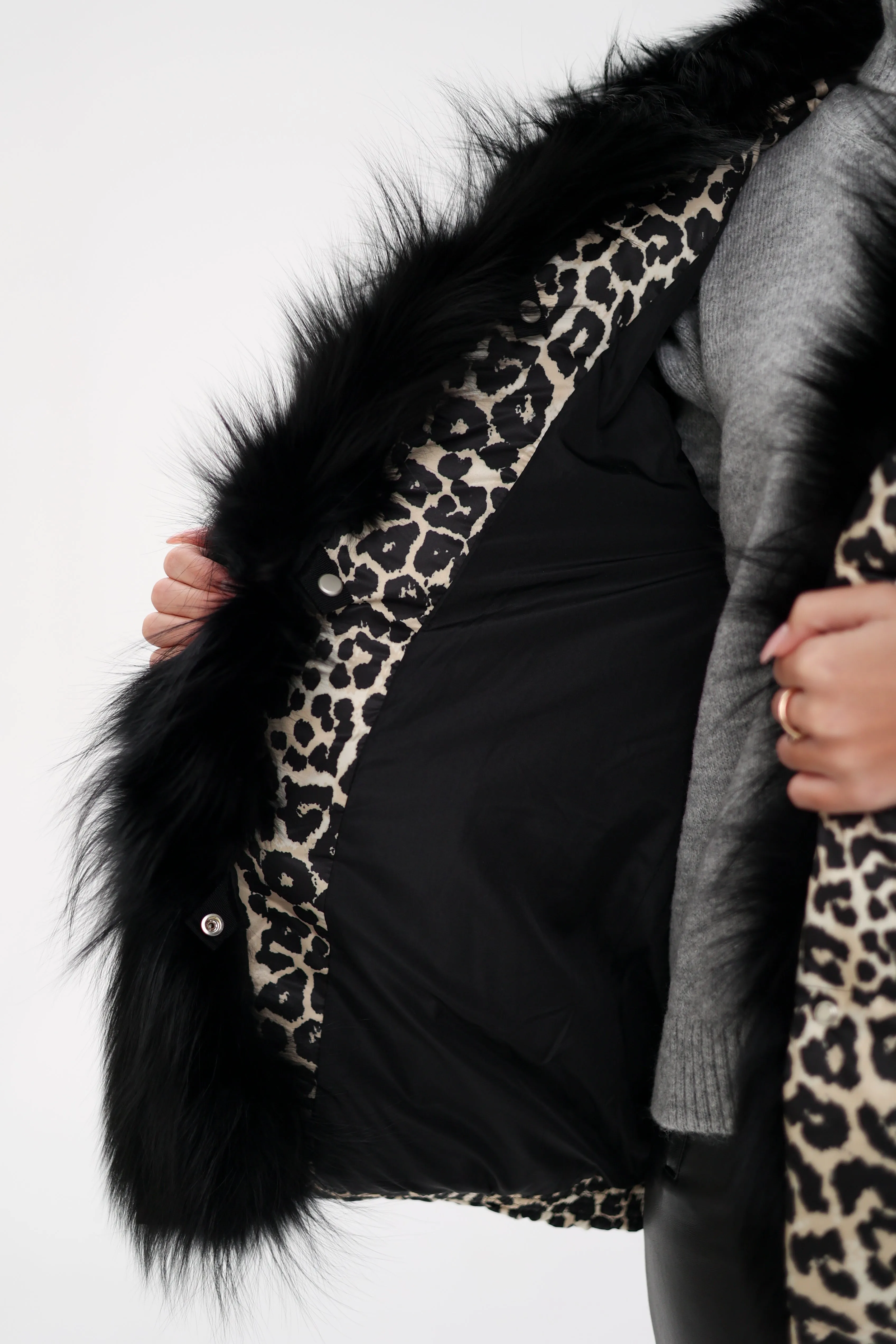 Genuine Polar Fox Leopard Luxe Down Parka