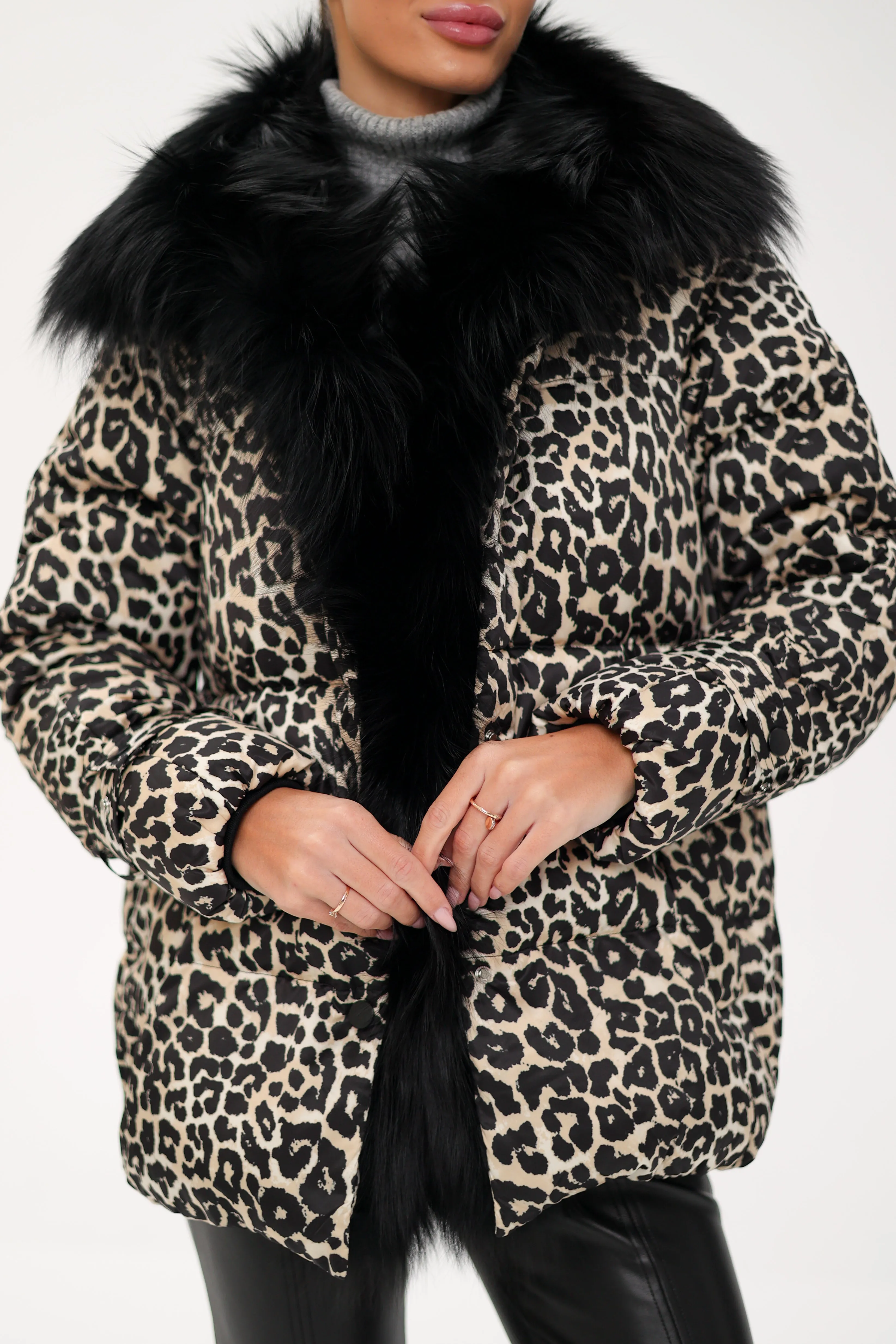 Genuine Polar Fox Leopard Luxe Down Parka