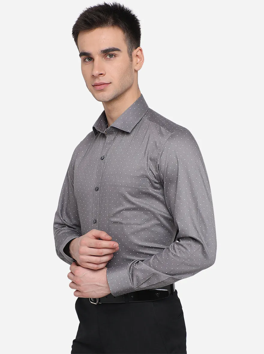 Grey & White Printed Slim Fit Formal Shirt | Greenfibre