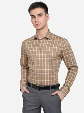 Khaki Checked Slim Fit Formal Shirt | JadeBlue