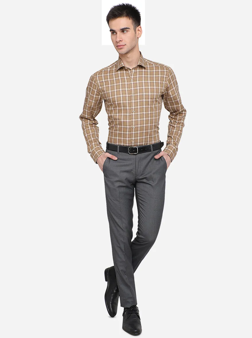 Khaki Checked Slim Fit Formal Shirt | JadeBlue